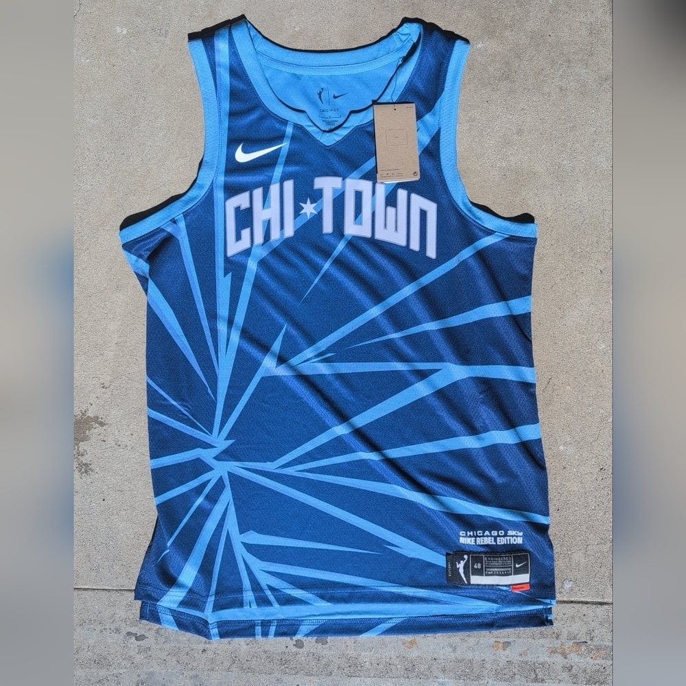 Blue Nike Chi-Town chicago Sky Rebel Edition Blank Basketball Jersey Size 48